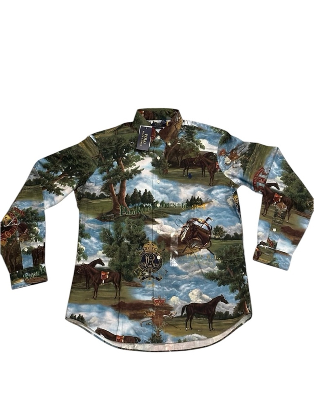 Mens Polo Ralph Lauren Classic Fit Equestrian Scenic Horse Print Shirt Sz Medium